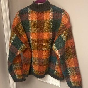 Vintage Multicolor Plaid Turtleneck Sweater
